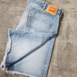 Levi 501 Shorts Men's 42 Button Fly Blue Cotton Denim Distressed Raw Hem Retro